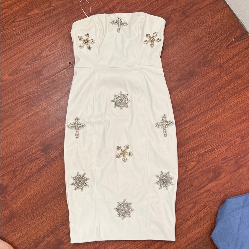 Fashion Nova White Strapless Embellished Bodycon Dress